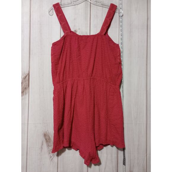 Sperry Romper Womens Large Red Eyelet Sleeveless Button Front Lace Summer - Picture 3 of 6